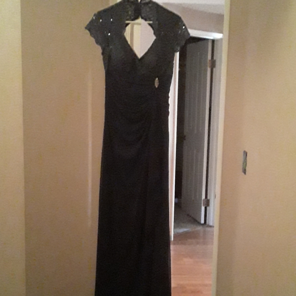 Beautiful backless charcoal grey mother of the bri